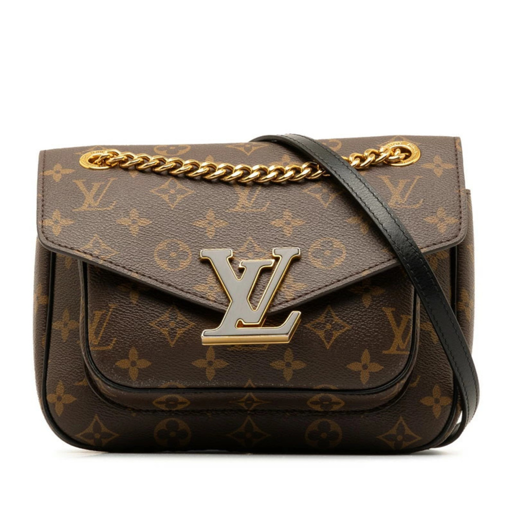 Louis Vuitton Monogram Passy Chain Shoulder Bag Brown Leather